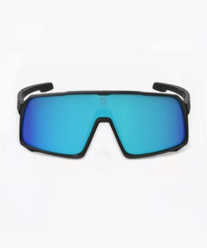 Спортивные очки в черной оправе с синими линзами