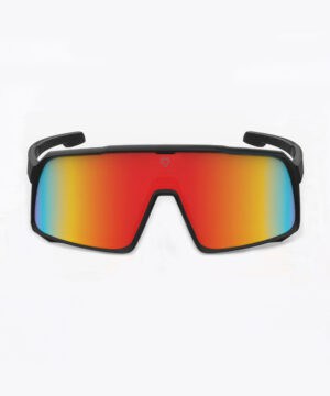 Спортивные очки в черной оправе с оранжевыми линзами